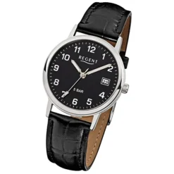Regent Herren-Armbanduhr F-792 Quarz-Uhr Leder-Armband schwarz URF792