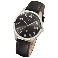 Regent Herren-Armbanduhr F-932 Titan Quarz-Uhr Leder-Armband schwarz URF932