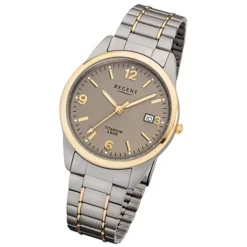 Regent Herren-Armbanduhr 32-F-1107 Quarz-Uhr Titan-Armband silber grau gold URF1 URF1107
