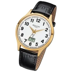 Regent Herren-Armbanduhr FR-229 Funkuhr Leder-Armband schwarz URFR229