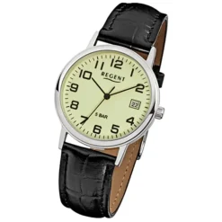 Regent Herren-Armbanduhr F-793 Quarz-Uhr Leder-Armband schwarz URF793