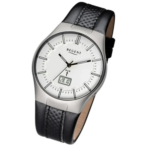 Regent Herren-Armbanduhr 32-FR-217 Funkuhr Leder-Armband schwarz URFR217