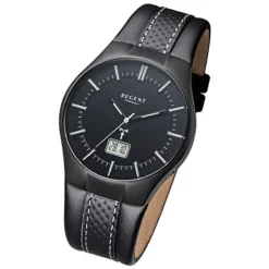 Regent Herren-Armbanduhr 32-FR-216 Funkuhr Leder-Armband schwarz URFR216