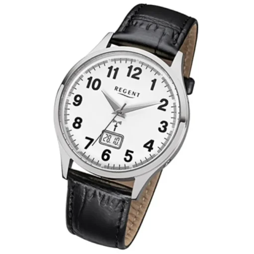 Regent Herren-Armbanduhr 32-FR-228 Funkuhr Leder-Armband schwarz URFR228