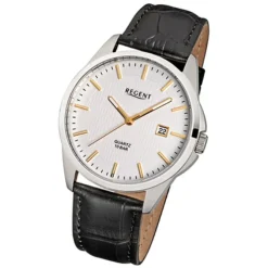 Regent Herren-Armbanduhr F-915 Quarz-Uhr Leder-Armband schwarz URF915