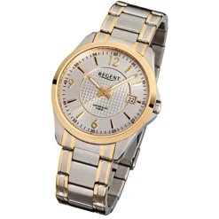 Regent Herren-Armbanduhr F-920 Quarz-Uhr Stahl-Armband silber gold URF920