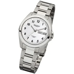 Regent Herren-Armbanduhr F-524 Quarz-Uhr Stahl-Armband silber weiß URF524