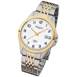 Regent Herren-Armbanduhr F-917 Quarz-Uhr Stahl-Armband silber gold URF917