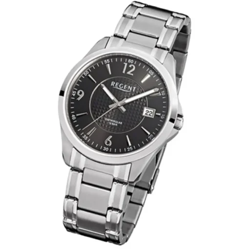 Regent Herren-Armbanduhr F-527 Quarz-Uhr Stahl-Armband silber URF527