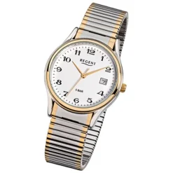 Regent Herren-Armbanduhr F-472 Quarz-Uhr Stahl-Armband silber gold URF472