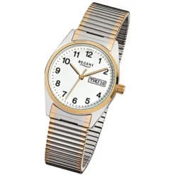 Regent Herren-Armbanduhr F-880 Quarz-Uhr Stahl-Armband silber gold URF880