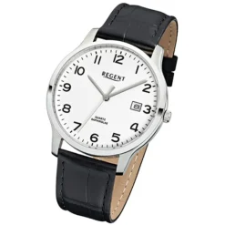 Regent Herren-Armbanduhr 32-F-1025 Quarz-Uhr Leder-Armband schwarz URF1025