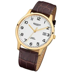 Regent Herren-Armbanduhr 32-F-1026 Quarz-Uhr Leder-Armband braun URF1026