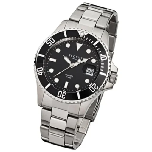 Regent Herren-Armbanduhr F-371 Quarz-Uhr Stahl-Armband silber URF371