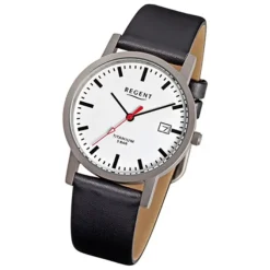 Regent Herren-Armbanduhr F-231 Titan-Uhr Leder-Armband schwarz URF231