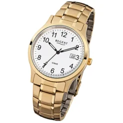 Regent Herren-Armbanduhr F-776 Quarz-Uhr Stahl-Armband gold URF776