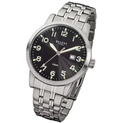 Regent Herren-Armbanduhr F-772 Quarz-Uhr Stahl-Armband silber URF772