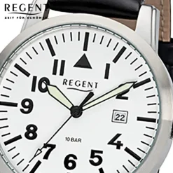 Regent Herren-Armbanduhr 32-F-1029 Quarz-Uhr Leder-Armband schwarz URF1029