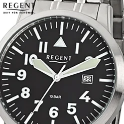 Regent Herren-Armbanduhr F-778 Quarz-Uhr Stahl-Armband silber URF778