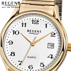 Regent Herren-Armbanduhr F-873 Quarz-Uhr Stahl-Armband gold URF873