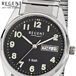 Regent Herren-Armbanduhr F-291 Quarz-Uhr Stahl-Armband silber URF291