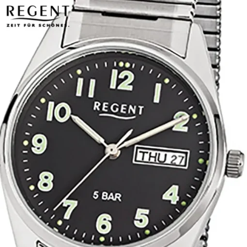 Regent Herren-Armbanduhr F-291 Quarz-Uhr Stahl-Armband silber URF291