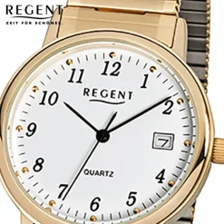 Regent Herren-Armbanduhr F-707 Quarz-Uhr Stahl-Armband gold URF707