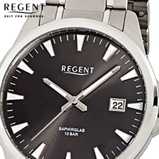 Regent Herren-Armbanduhr F-924 Quarz-Uhr Titan-Armband silber URF924