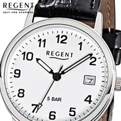 Regent Herren-Armbanduhr F-791 Quarz-Uhr Leder-Armband schwarz URF791