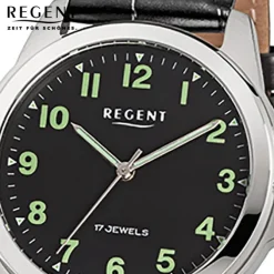 Regent Herren-Armbanduhr F-1392 Handaufzug Leder-Armband schwarz URF818