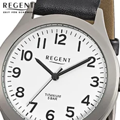 Regent Herren-Armbanduhr F-842 Titan-Uhr Leder-Armband schwarz URF842