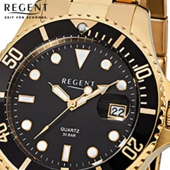 Regent Herren-Armbanduhr F-370 Quarz-Uhr Stahl-Armband gold URF370