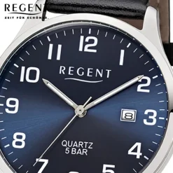 Regent Herren-Armbanduhr F-1240 Quarz-Uhr Leder-Armband schwarz UR1113409