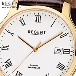 Regent Herren-Armbanduhr F-961 Quarz-Uhr Leder-Armband braun URF961
