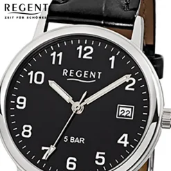 Regent Herren-Armbanduhr F-792 Quarz-Uhr Leder-Armband schwarz URF792