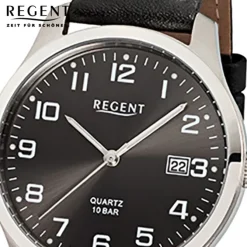 Regent Herren-Armbanduhr F-932 Titan Quarz-Uhr Leder-Armband schwarz URF932