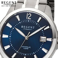 Regent Herren-Armbanduhr 32-F-1111 Quarz-Uhr Titan-Armband silber grau URF1111