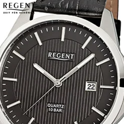 Regent Herren-Armbanduhr F-914 Quarz-Uhr Leder-Armband schwarz URF914