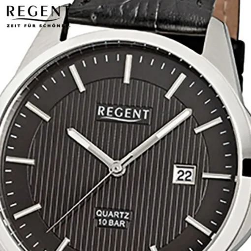 Regent Herren-Armbanduhr F-914 Quarz-Uhr Leder-Armband schwarz URF914