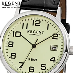 Regent Herren-Armbanduhr F-793 Quarz-Uhr Leder-Armband schwarz URF793