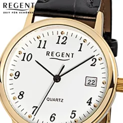 Regent Herren-Armbanduhr F-790 Quarz-Uhr Leder-Armband schwarz URF790