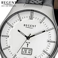 Regent Herren-Armbanduhr 32-FR-217 Funkuhr Leder-Armband schwarz URFR217