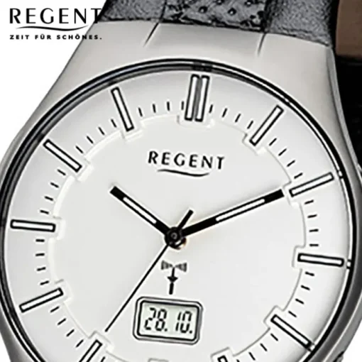 Regent Herren-Armbanduhr 32-FR-217 Funkuhr Leder-Armband schwarz URFR217