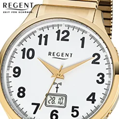 Regent Herren-Armbanduhr 32-FR-209 Funkuhr Edelstahl-Armband gold URFR209