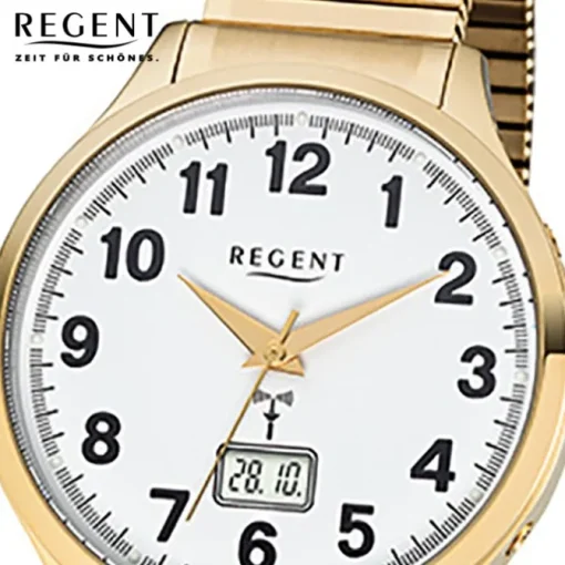 Regent Herren-Armbanduhr 32-FR-209 Funkuhr Edelstahl-Armband gold URFR209