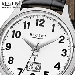 Regent Herren-Armbanduhr 32-FR-228 Funkuhr Leder-Armband schwarz URFR228