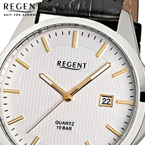 Regent Herren-Armbanduhr F-915 Quarz-Uhr Leder-Armband schwarz URF915
