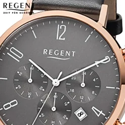 Regent Herren-Armbanduhr F-1038 Leder-Armband grau URF1038
