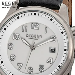 Regent Herren-Armbanduhr 32-F-846 Quarz-Uhr Leder-Armband schwarz URF846