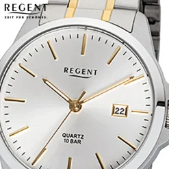 Regent Herren-Armbanduhr 32-F-1013 Edelstahl-Armband silber gold URF1013